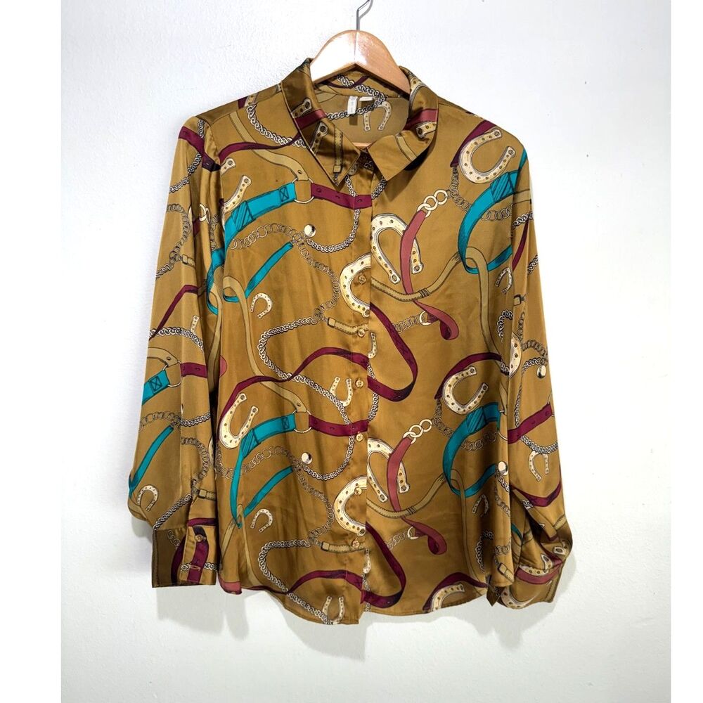 Cator button up shirt equestrian mocha brown rodeo western casual women 18/20